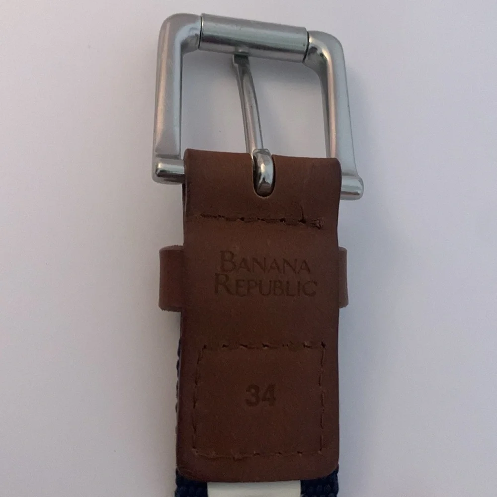 Banana Republic Brown Leather with Navy Blue and White Nylon Belt
